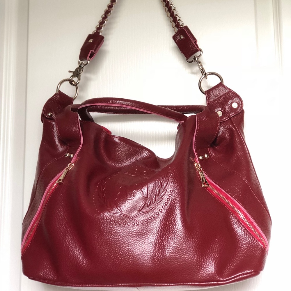 Wine-red Genuine Leather pocketbook handbag